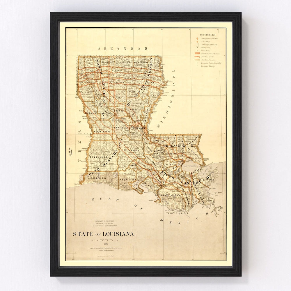 Louisiana Vintage Map 1876