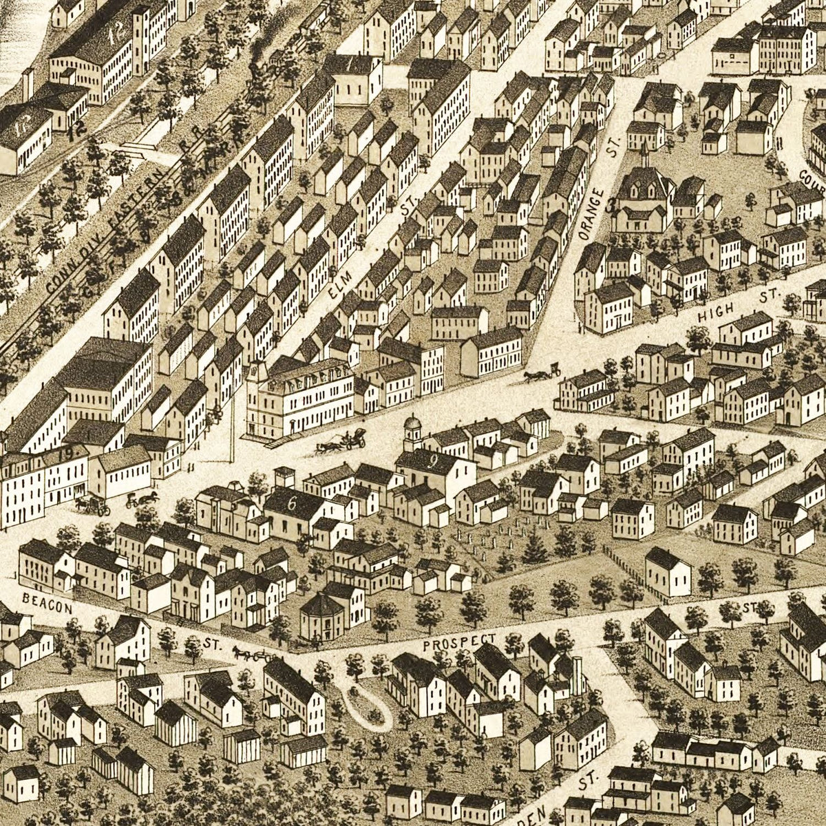 Restored historic details from the 1877 city map of Great Falls, New Hampshire
