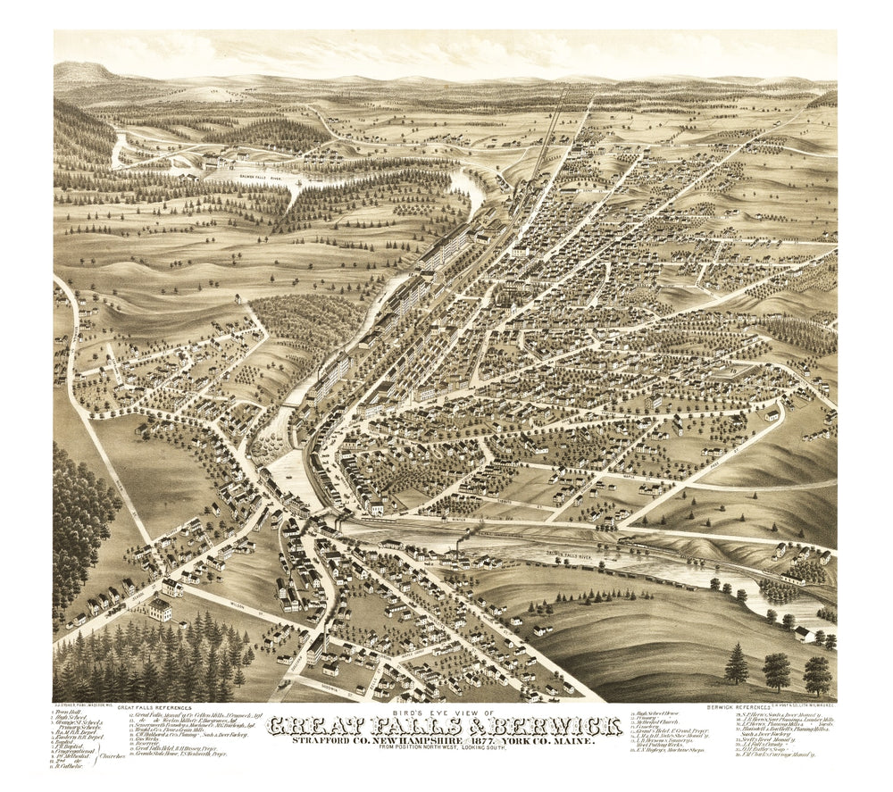 Vintage Map of Great Falls, New Hampshire 1877 print style example