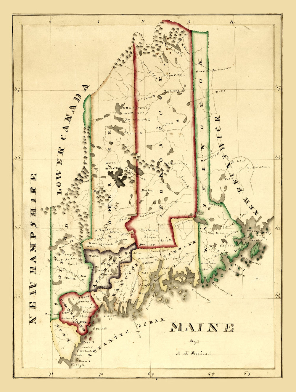 Vintage Map of Maine 1820 print style example