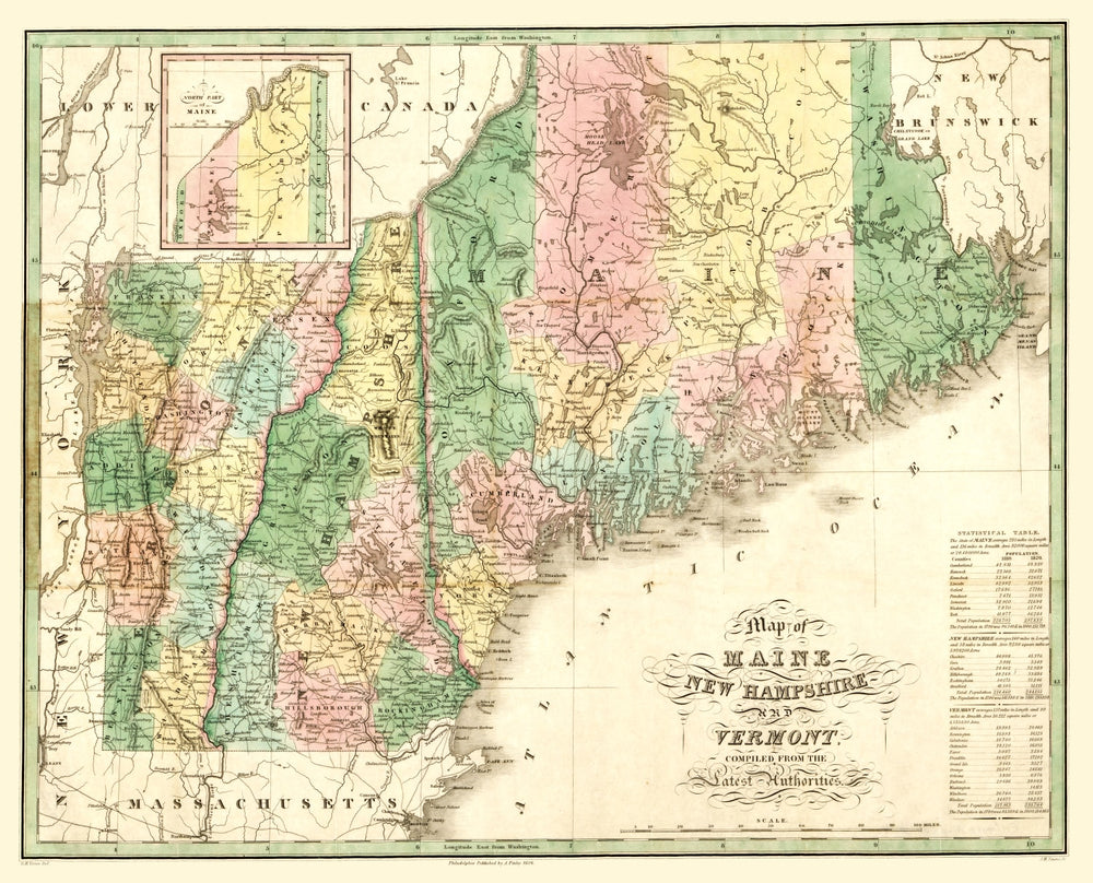 Vintage Map of Maine 1826 print style example