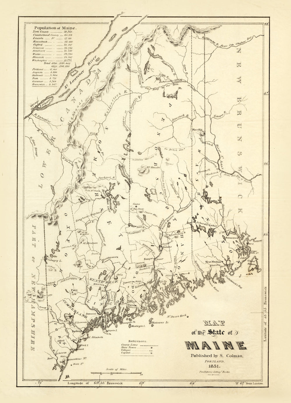 Vintage Map of Maine 1831 print style example