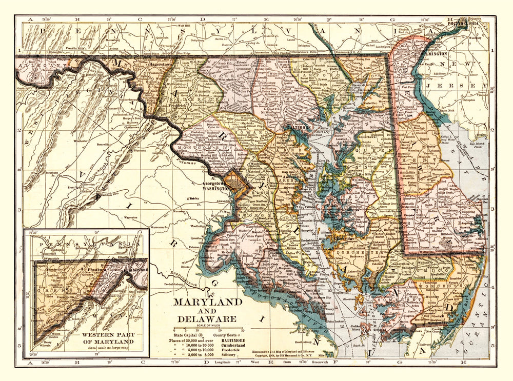 Vintage Map of Delaware 1904 print style example