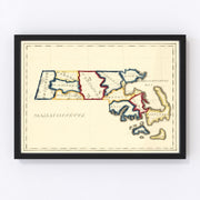 Massachusetts Vintage Map 1820