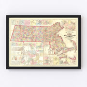 Massachusetts Vintage Map 1861