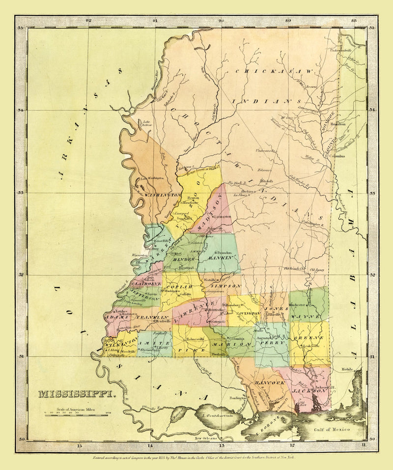 Size comparison using Vintage Map of Mississippi 1835