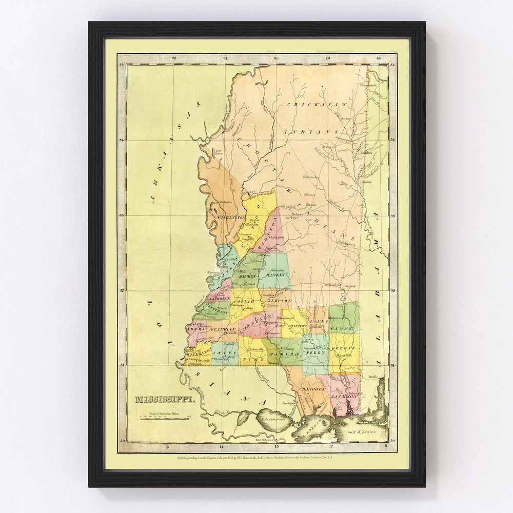 Mississippi Vintage Map 1835