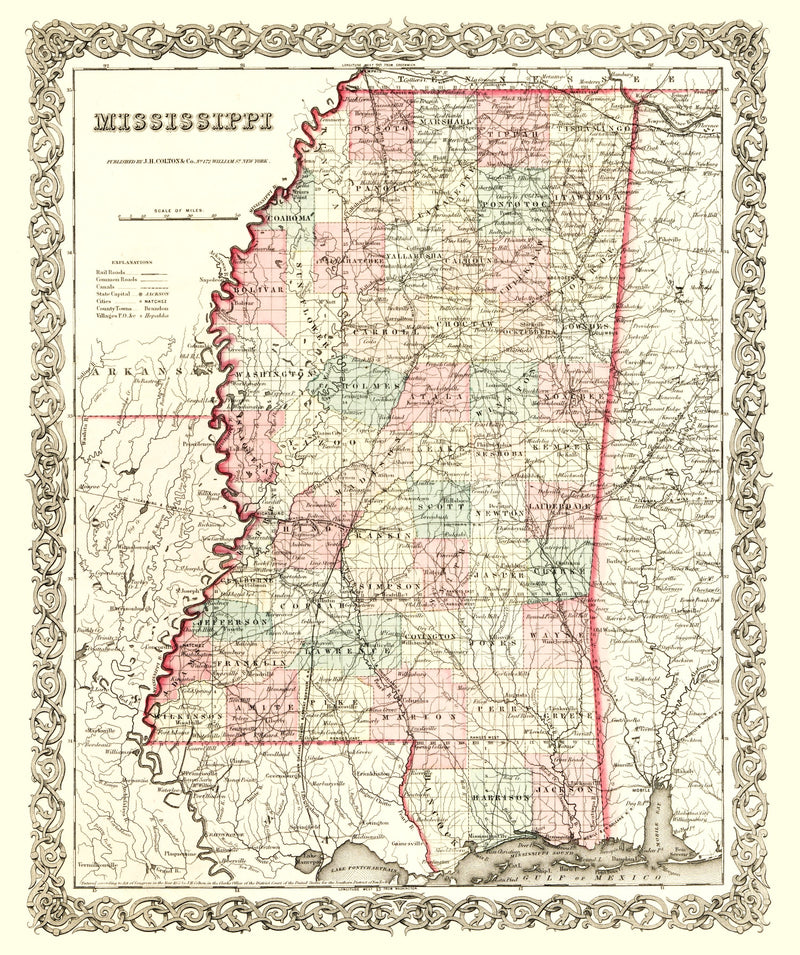 Size comparison using Vintage Map of Mississippi 1855