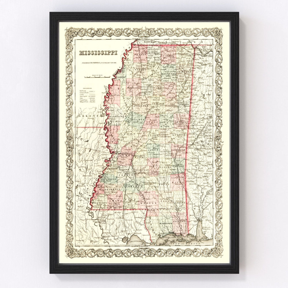 Mississippi Vintage Map 1855