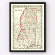 Mississippi Vintage Map 1855