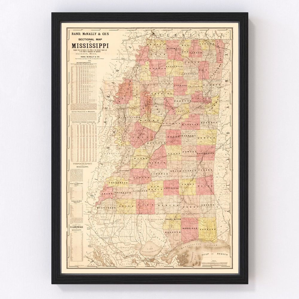 Mississippi Vintage Map 1892