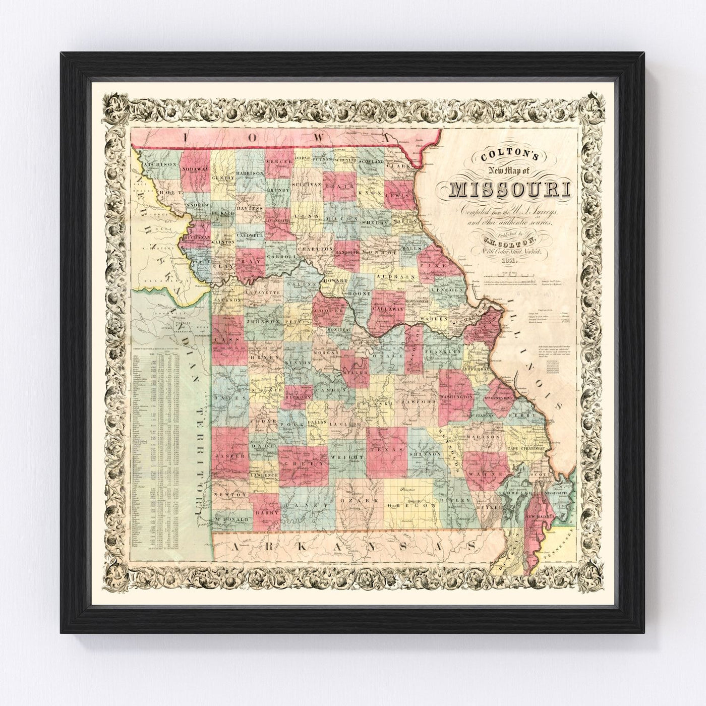 Missouri Vintage Map 1851