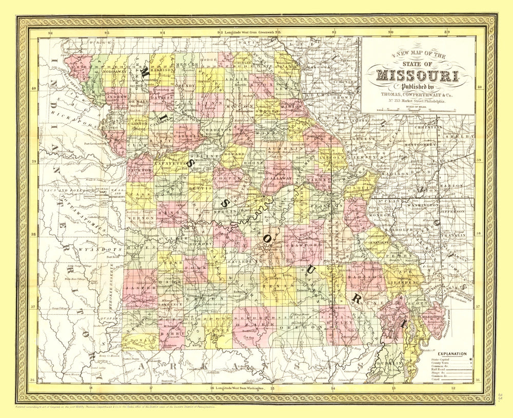 Vintage Map of Missouri 1852 print style example
