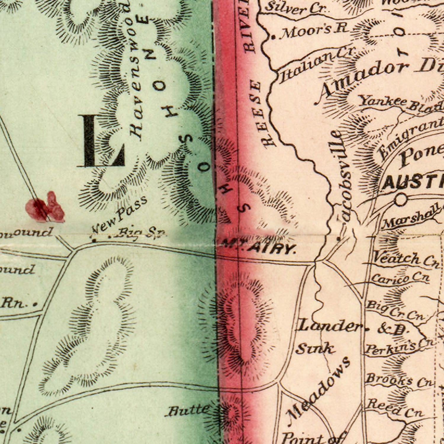Restored historic details from the 1866 state map of Nevada, Nevada