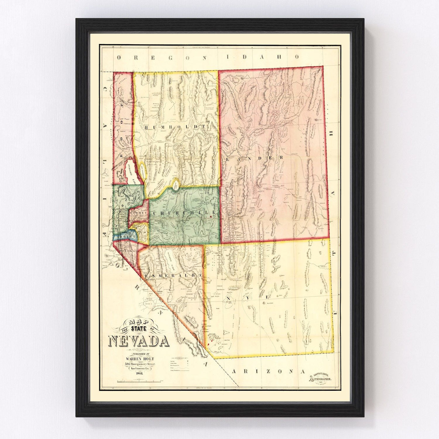 Nevada Vintage Map 1866