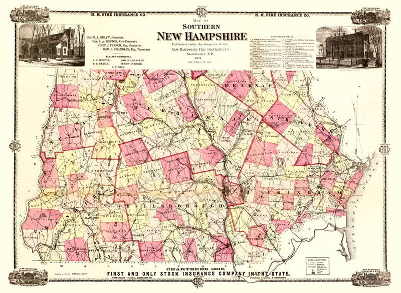 Size comparison using Vintage Map of New Hampshire 1871