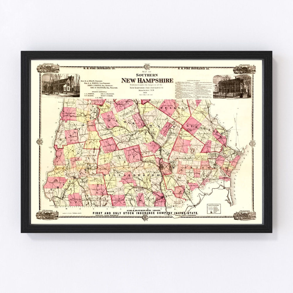 New Hampshire Vintage Map 1871