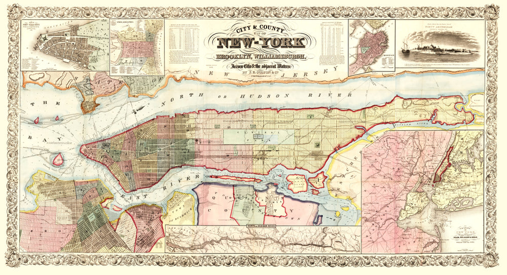 Vintage Map of New York 1857 print style example