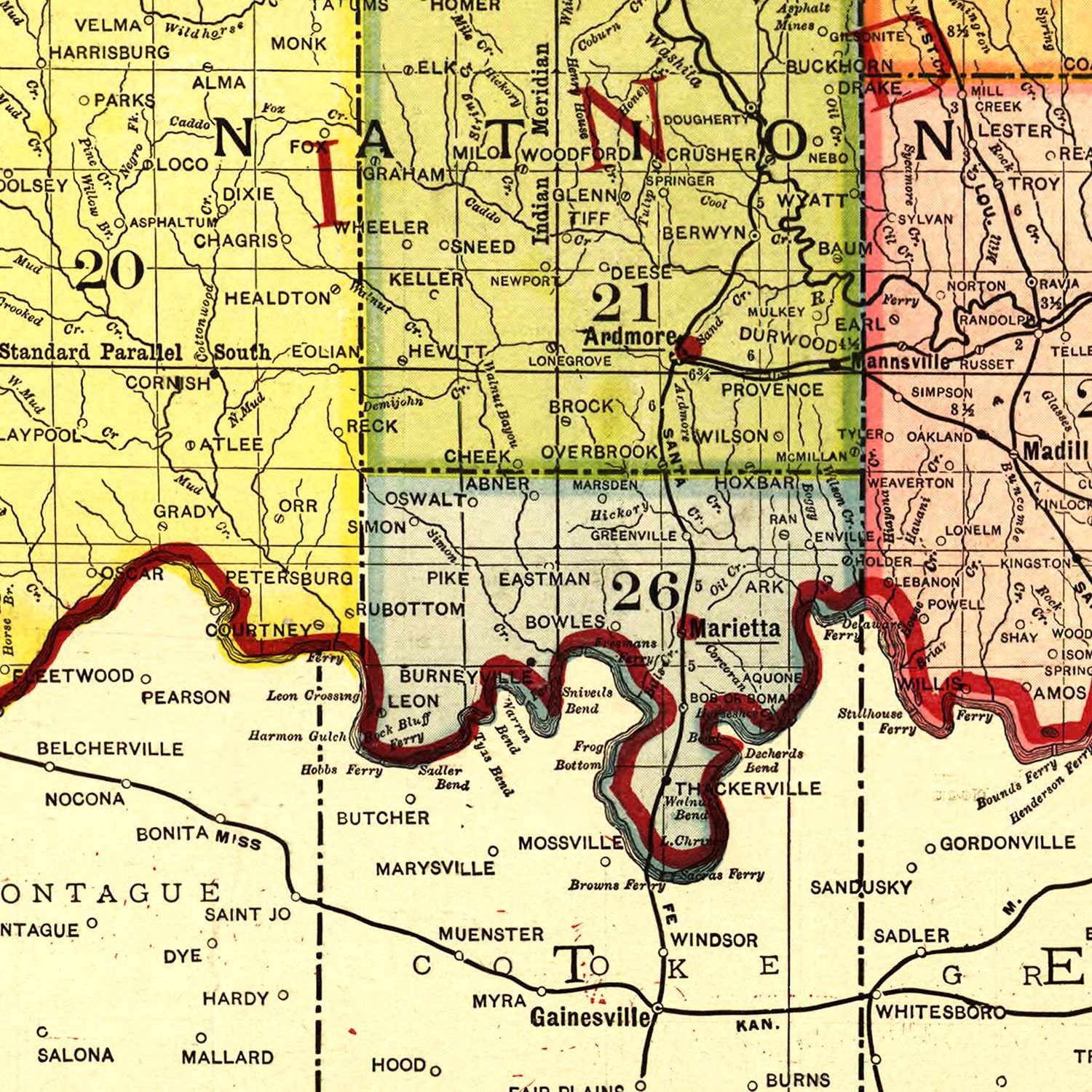 Restored historic details from the 1905 state map of Oklahoma, Oklahoma