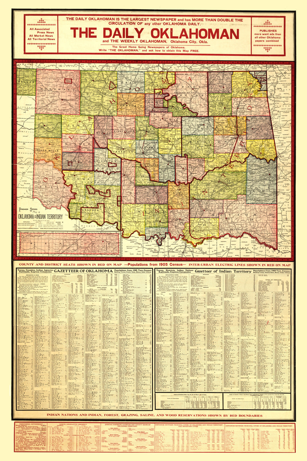 Vintage Map of Oklahoma 1905 print style example