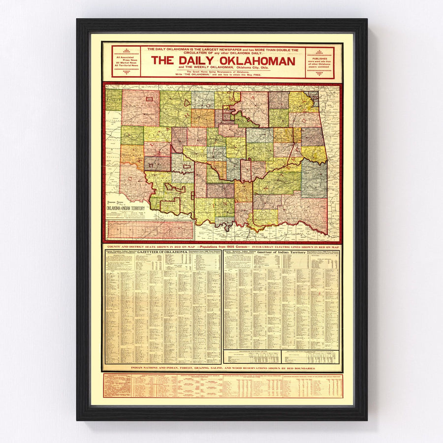 Vintage Map of Oklahoma 1905