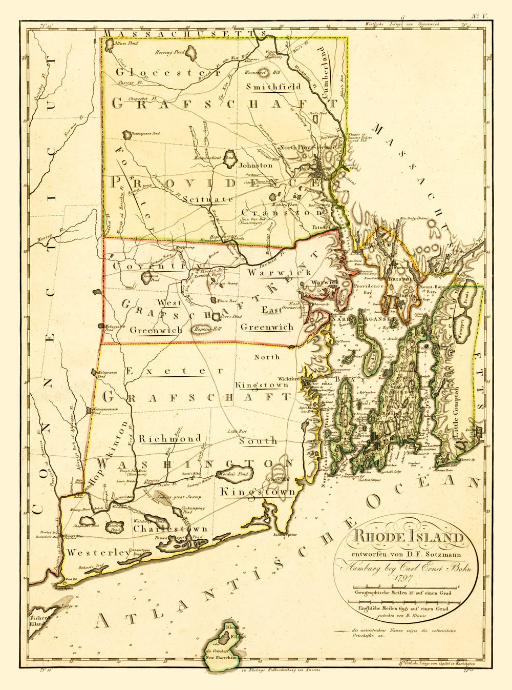 Vintage Map of Rhode Island 1797 print style example