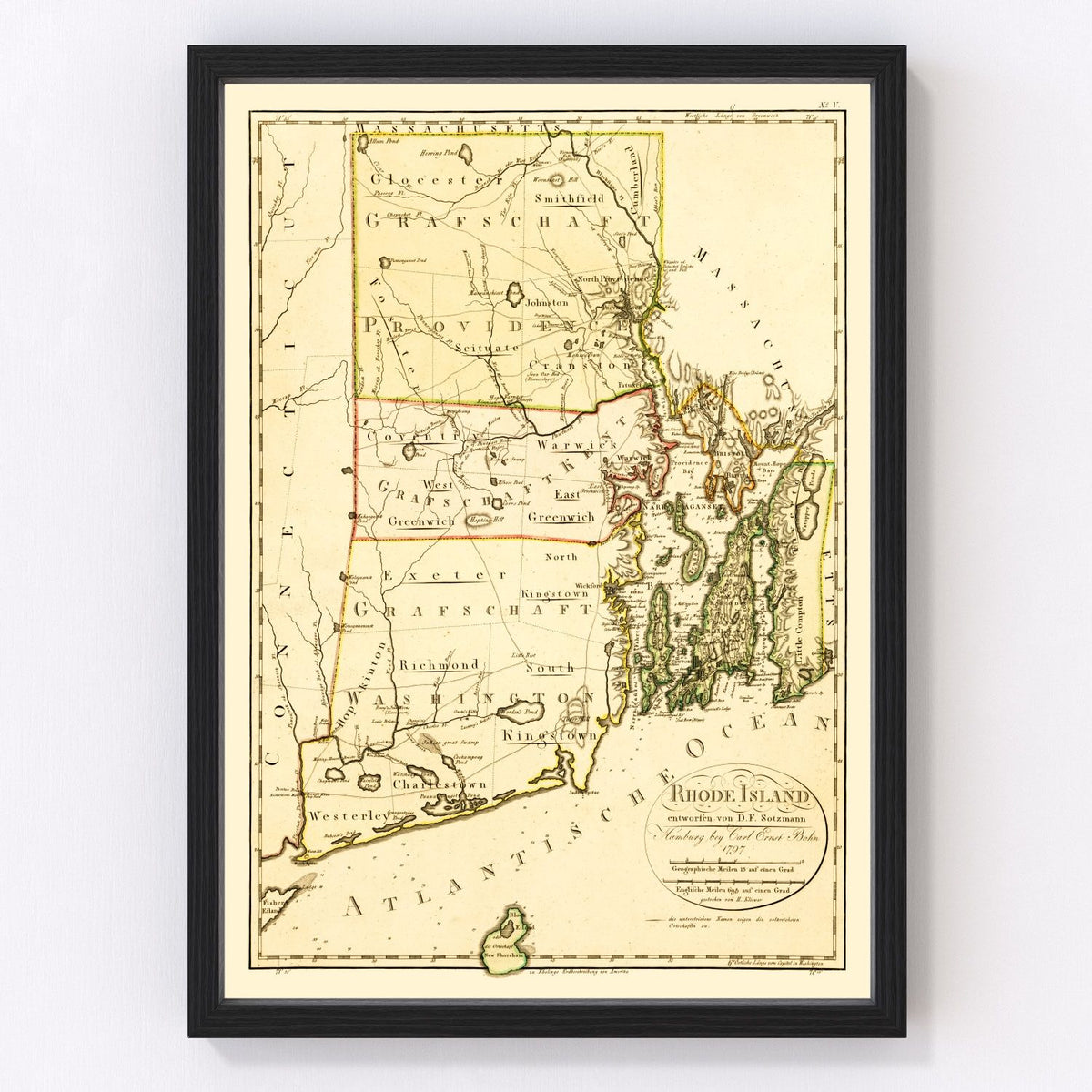 Rhode Island Vintage Map 1797