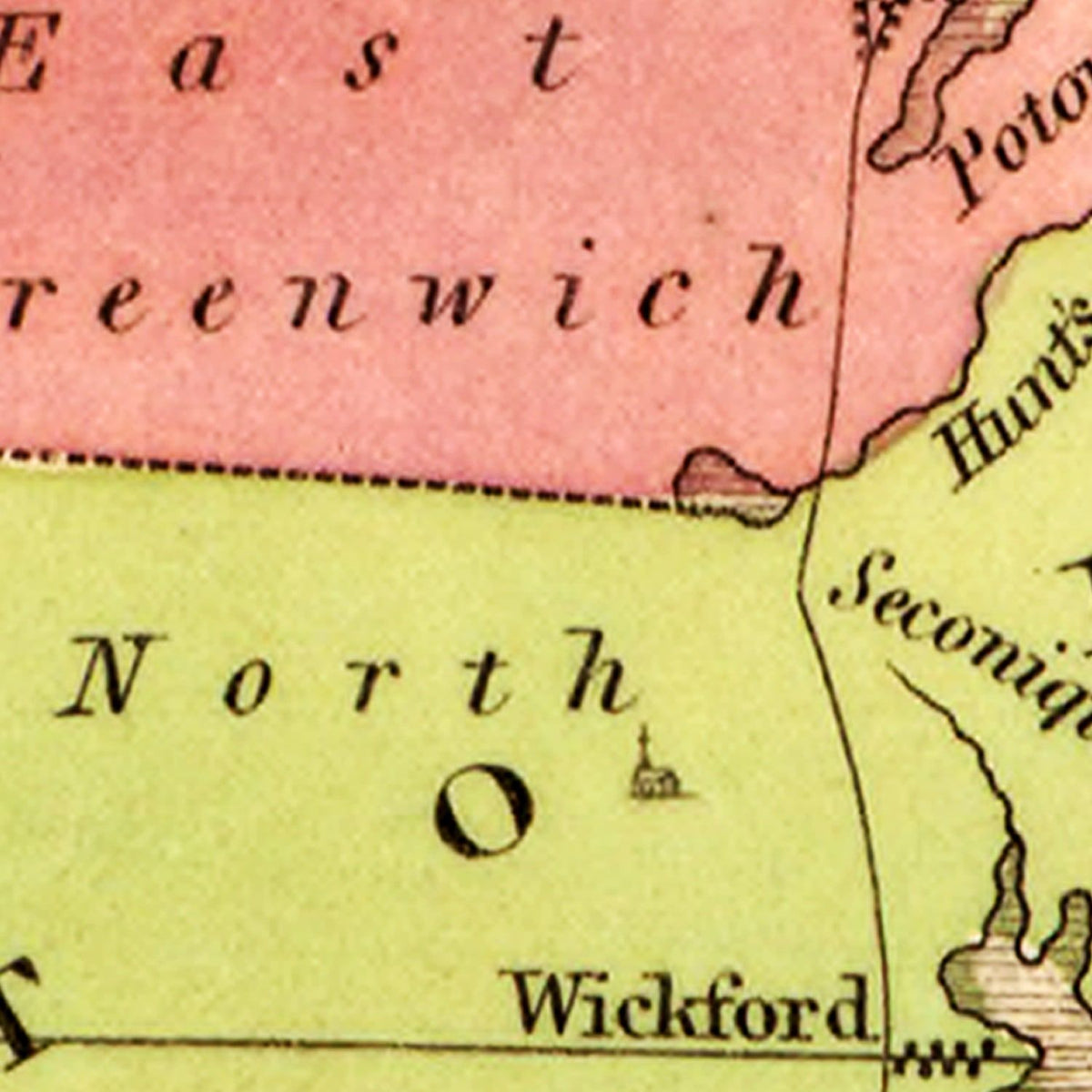 Restored historic details from the 1829 state map of Rhode Island, Rhode Island