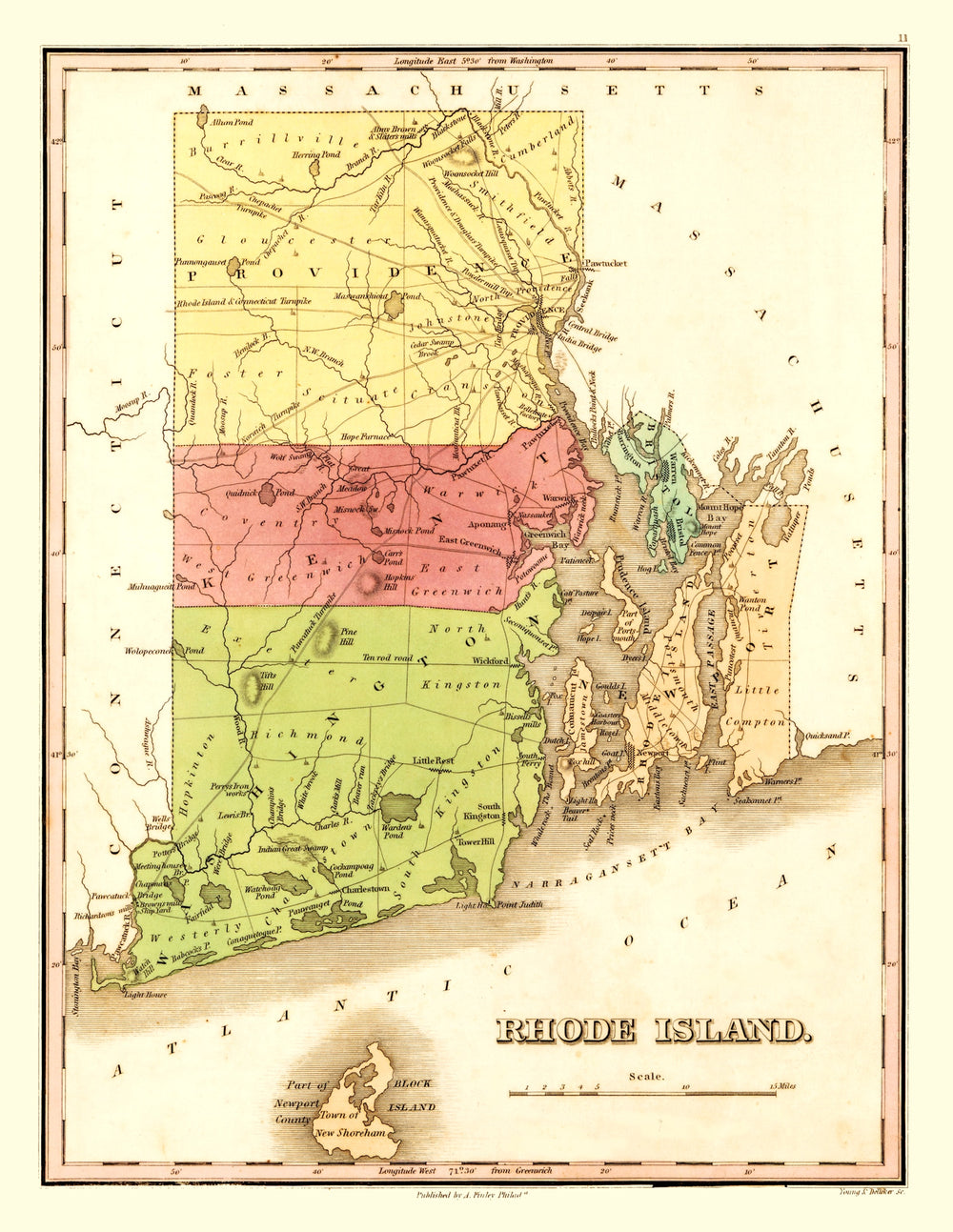Vintage Map of Rhode Island 1829 print style example