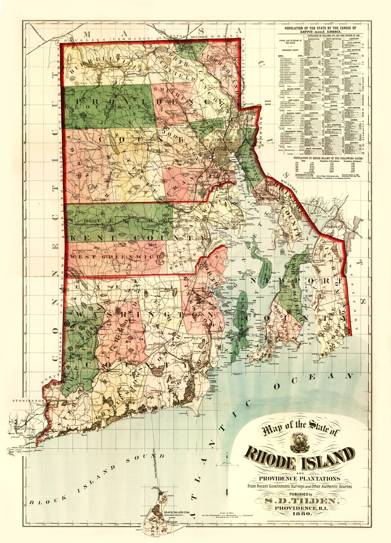 Size comparison using Vintage Map of Rhode Island 1880