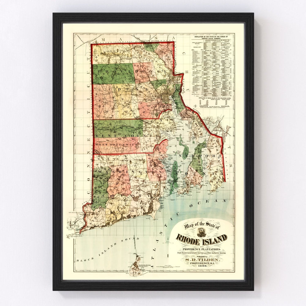 Rhode Island Vintage Map 1880