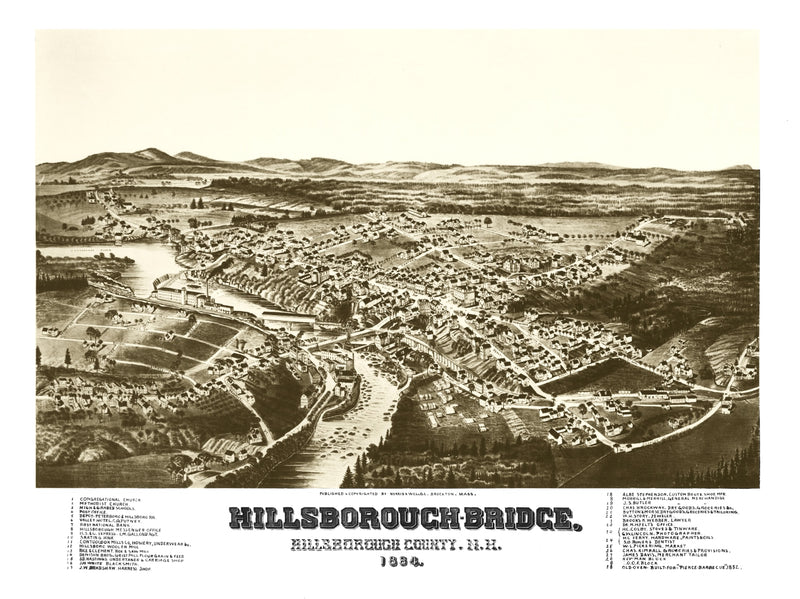 Size comparison using Vintage Map of Hillsborough-Bridge, New Hampshire 1884