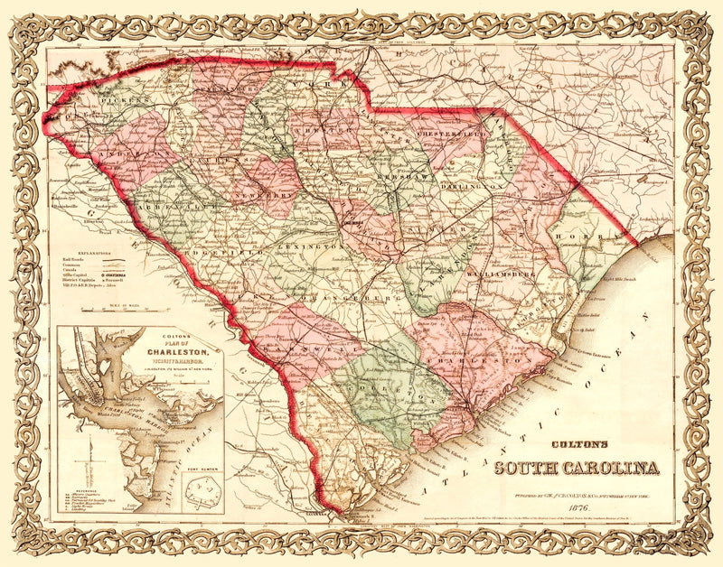 Size comparison using Vintage Map of South Carolina 1876
