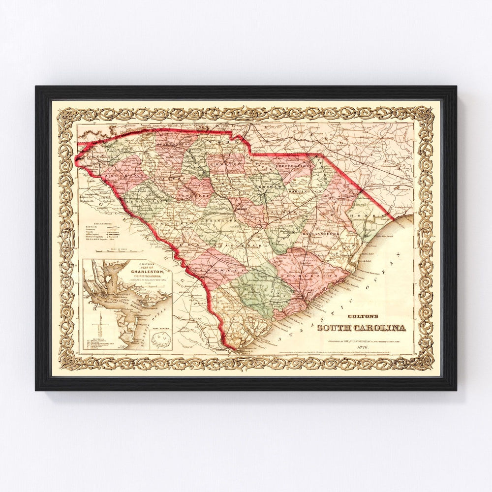 South Carolina Vintage Map 1876