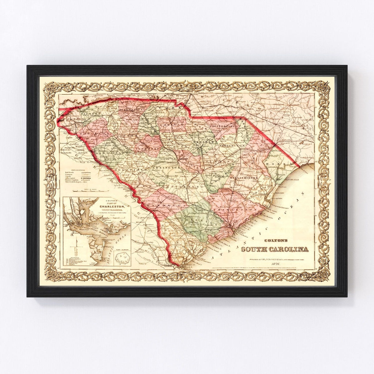 South Carolina Vintage Map 1876