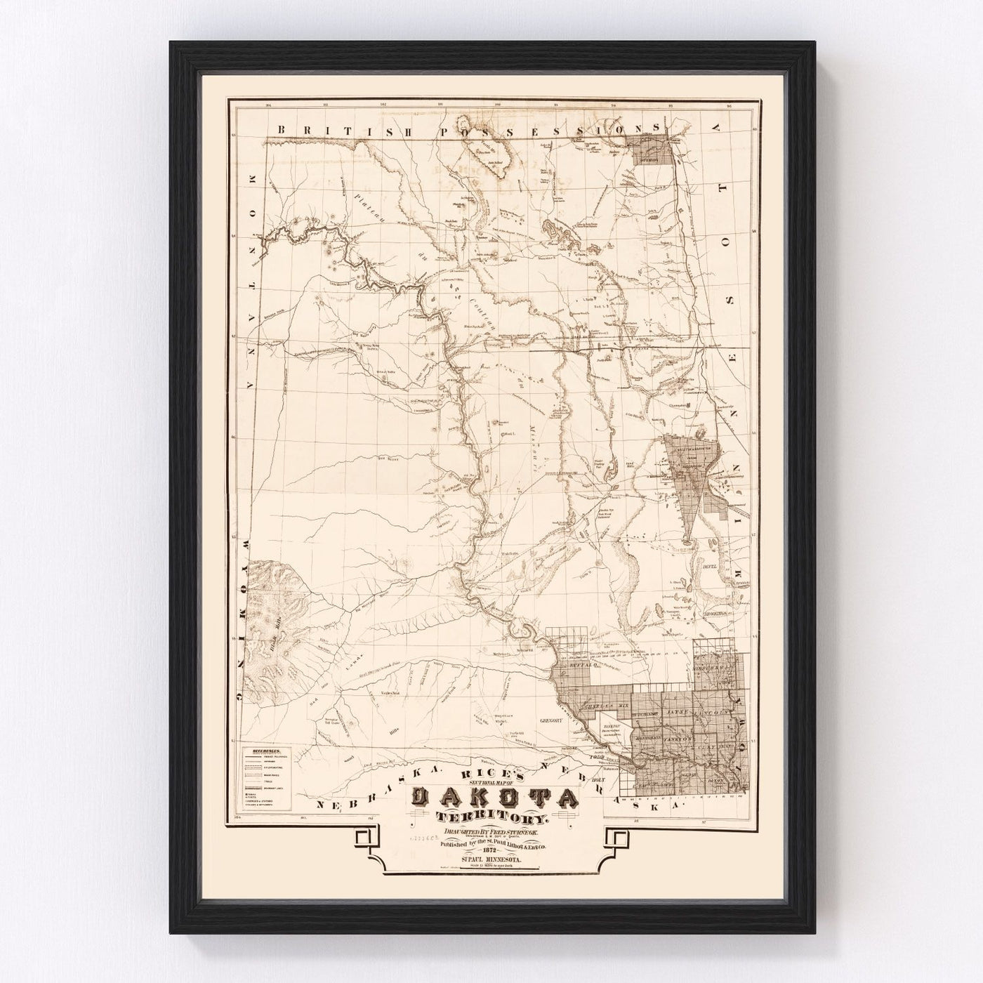 South Dakota Vintage Map 1872