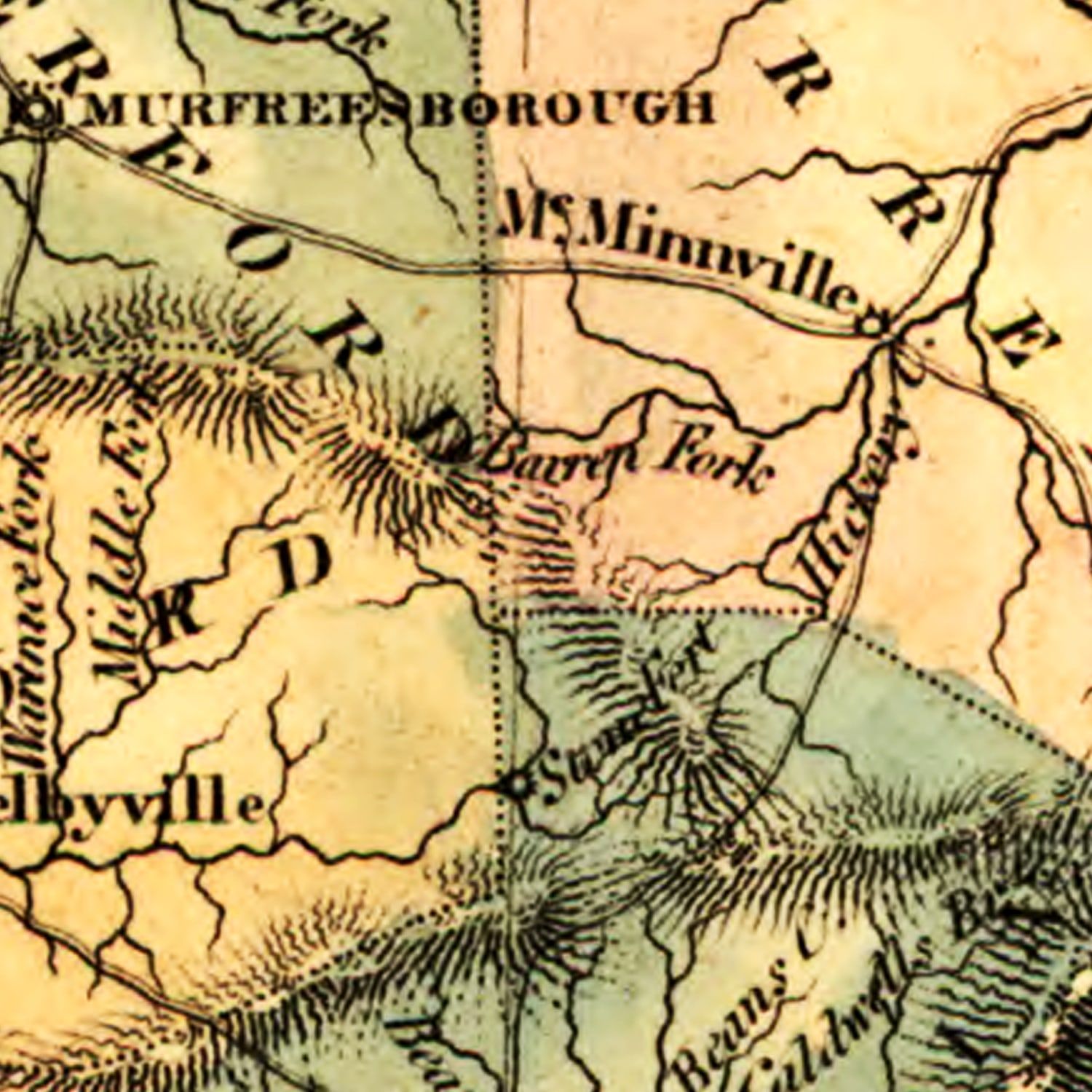Restored historic details from the 1826 state map of Tennessee, Tennessee