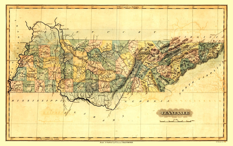 Size comparison using Vintage Map of Tennessee 1826