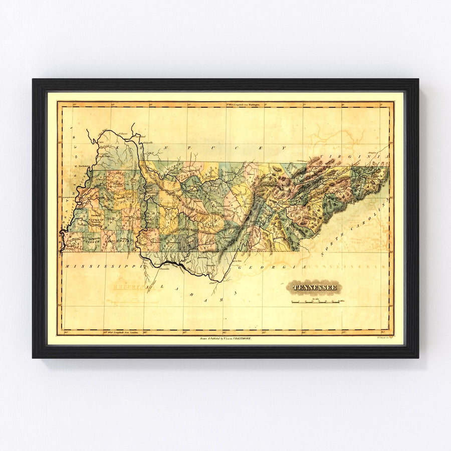 Vintage Map of Tennessee 1826
