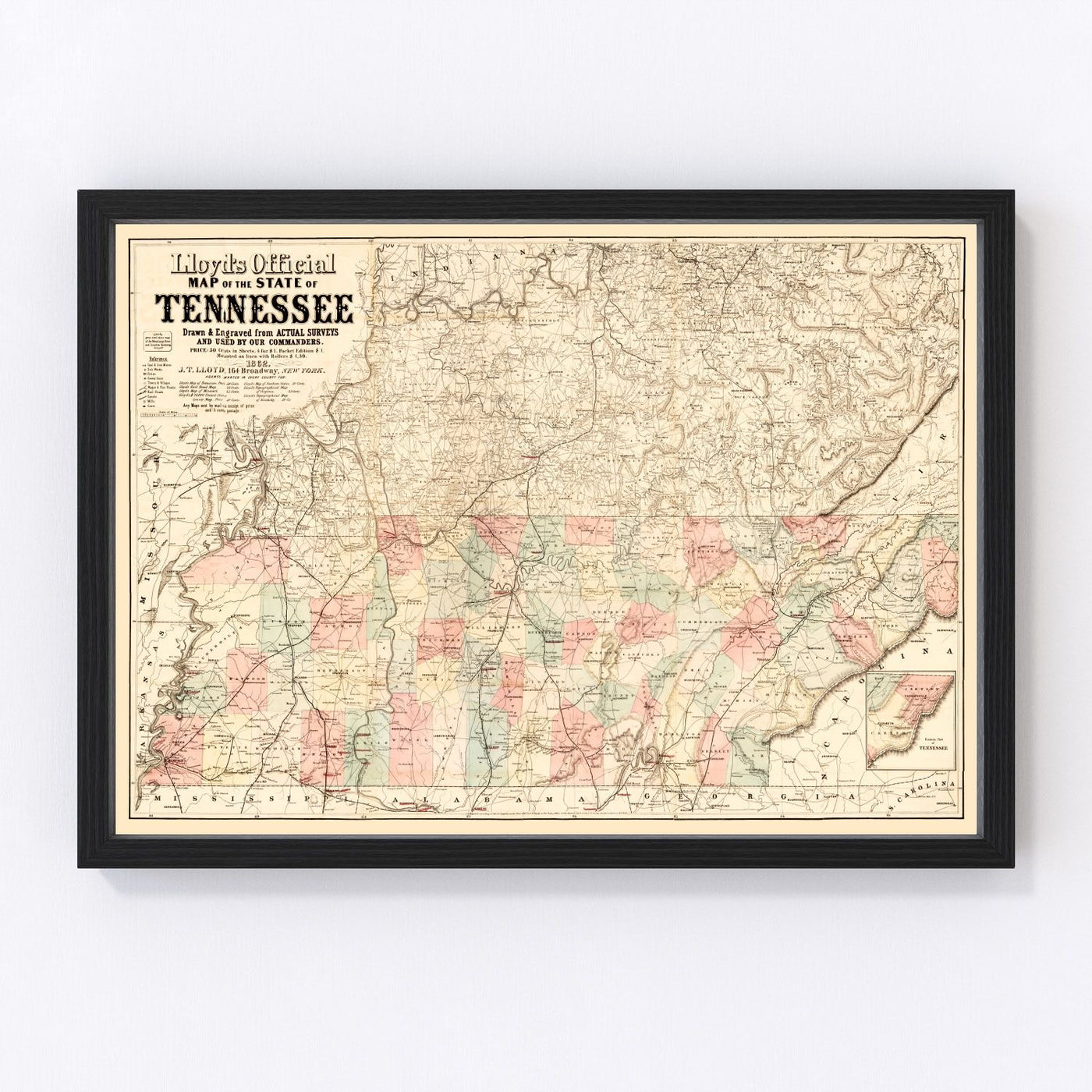 Tennessee Vintage Map 1862