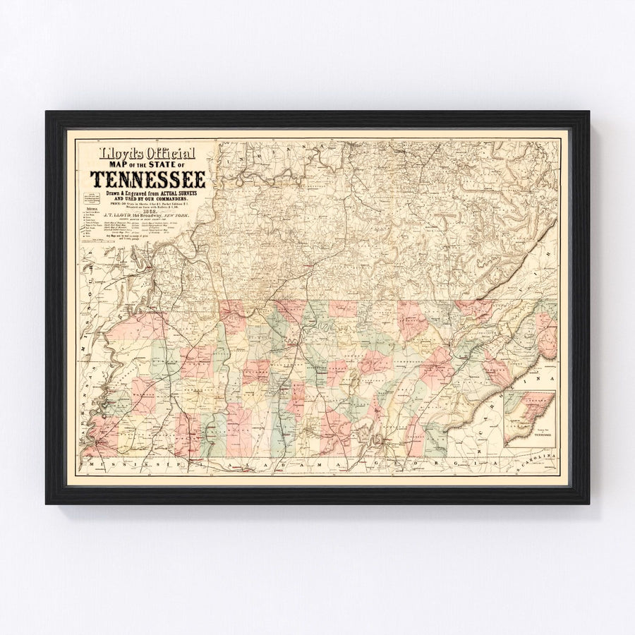 Vintage Map of Tennessee 1862