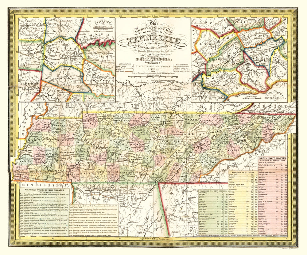Vintage Map of Tennessee 1851 print style example