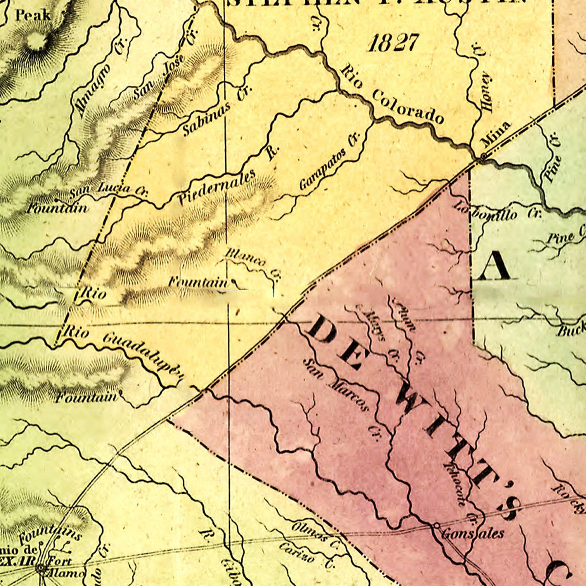Restored historic details from the 1837 state map of Texas, Texas