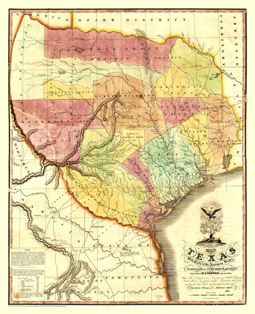 Vintage Map of Texas 1837 print style example