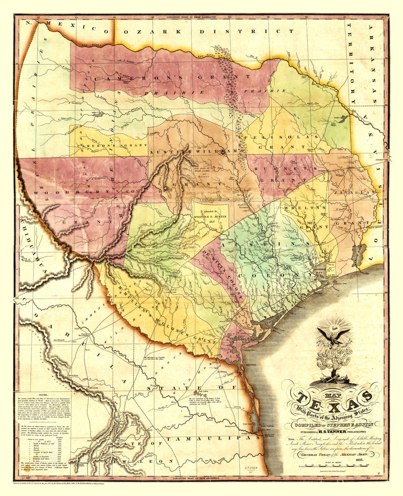 Size comparison using Vintage Map of Texas 1837