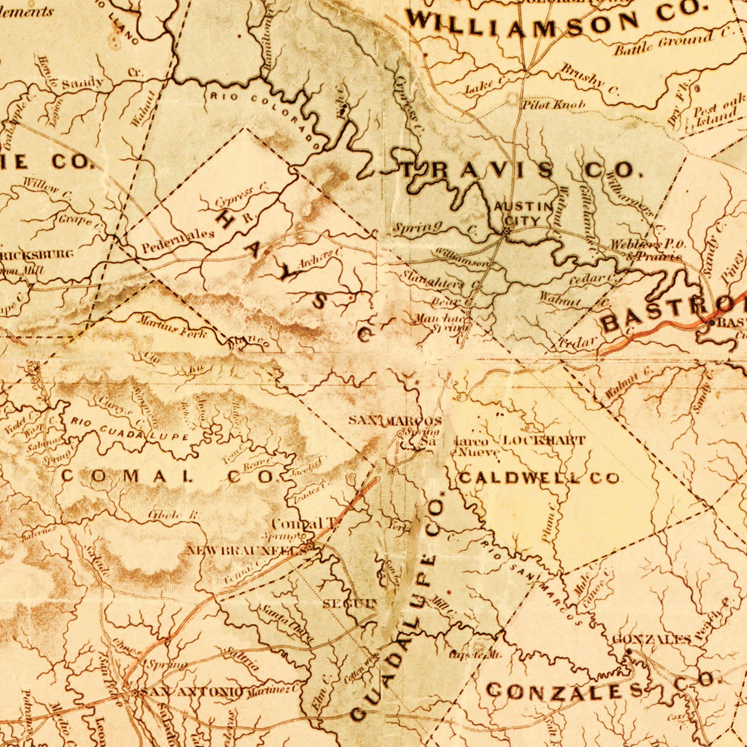 Restored historic details from the 1853 state map of Texas, Texas