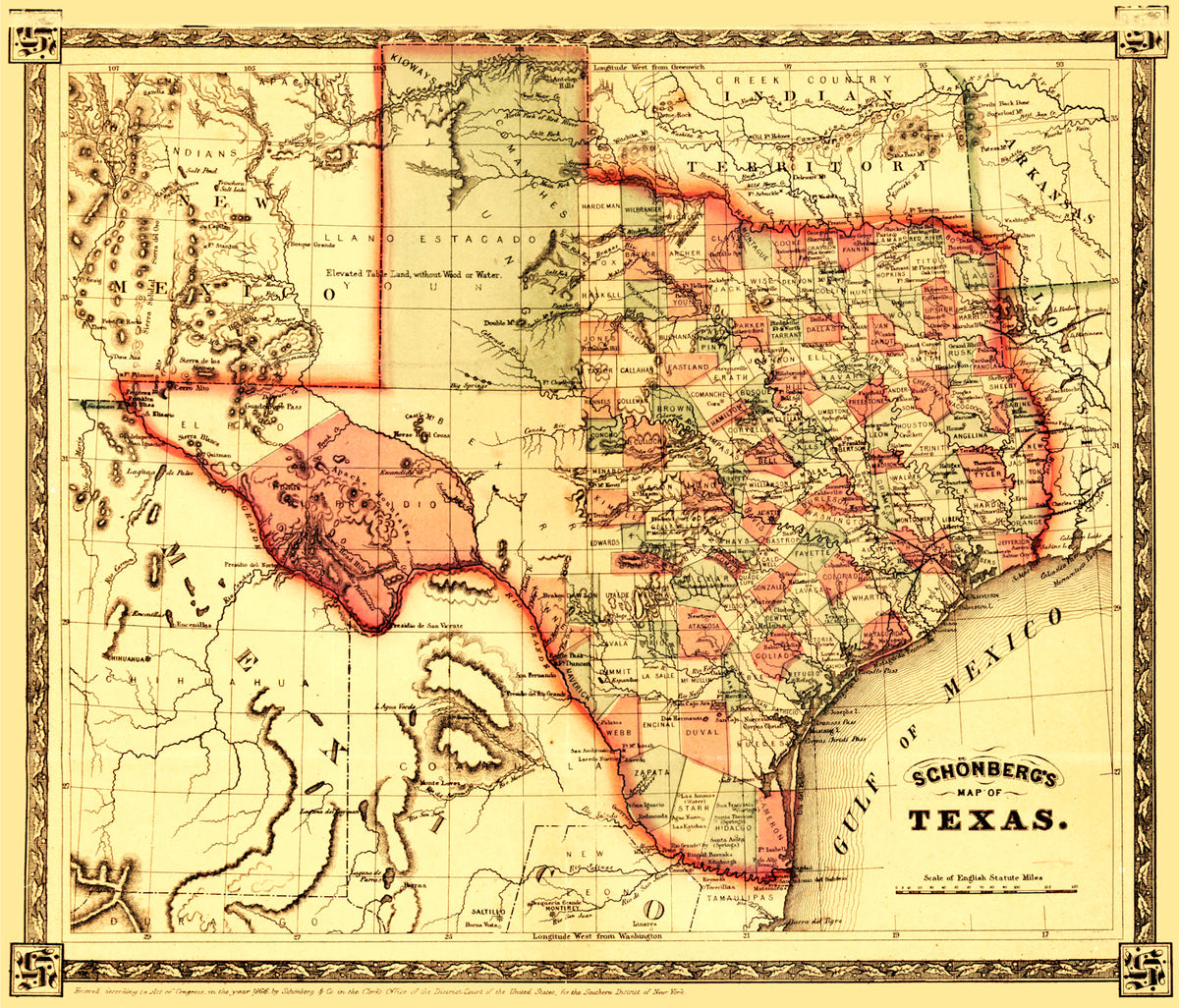 Preview of Vintage Map of Texas 1866