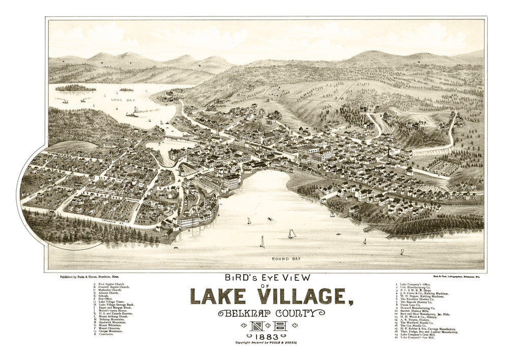Vintage Map of Lake Village, New Hampshire 1883 print style example
