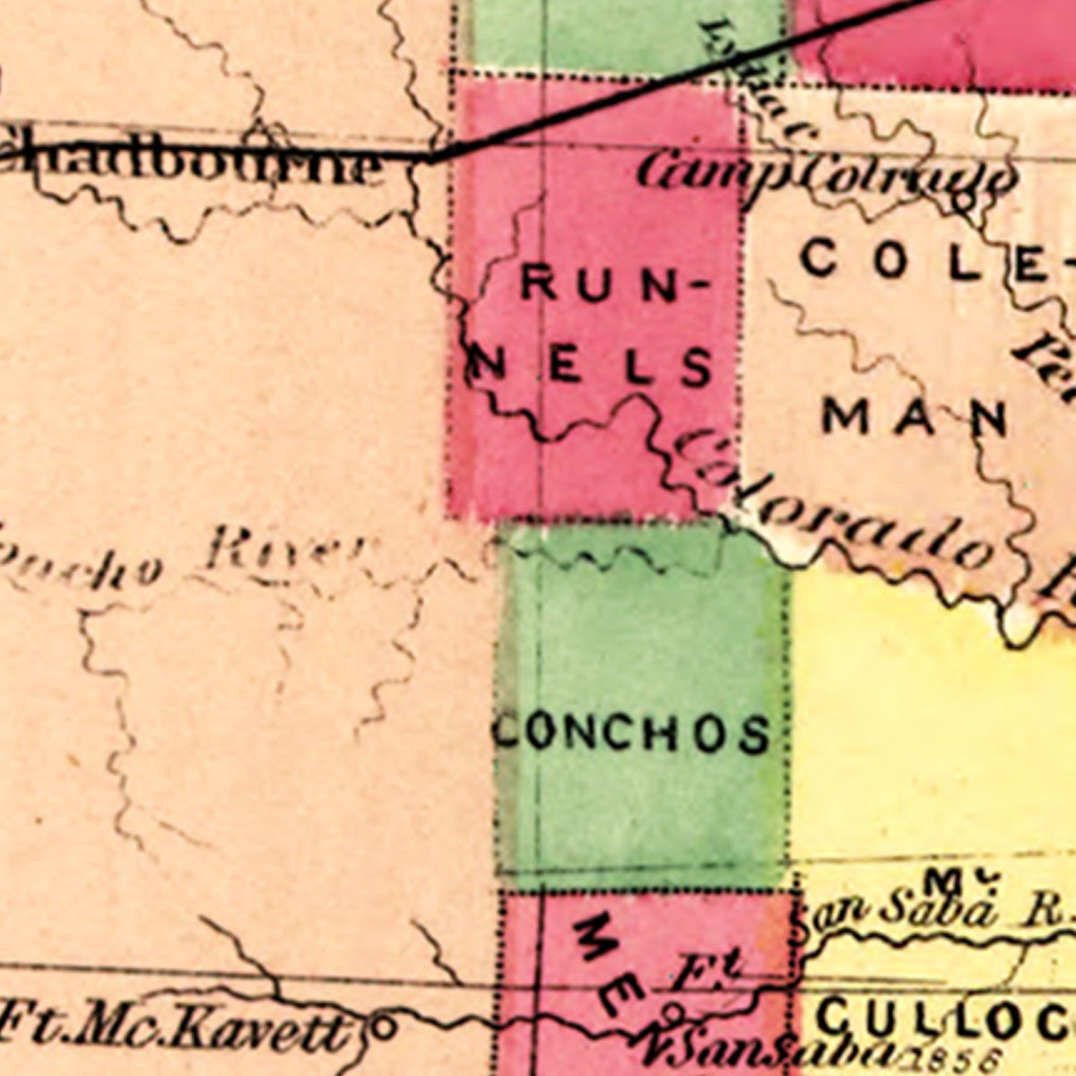 Restored historic details from the 1874 state map of Texas, Texas
