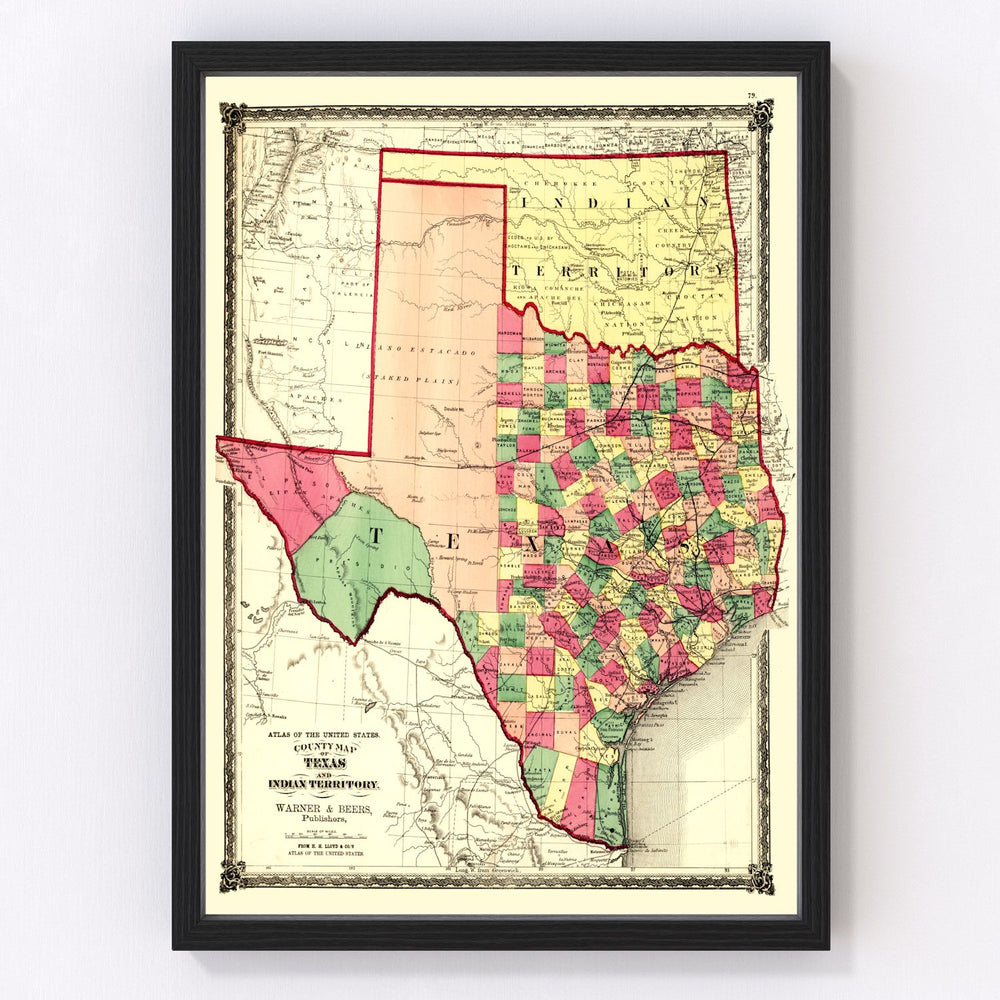 Texas Vintage Map 1874
